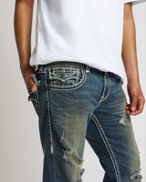 RICKY SUPER T FLAP 34" - DARK WASH WITH RIPS