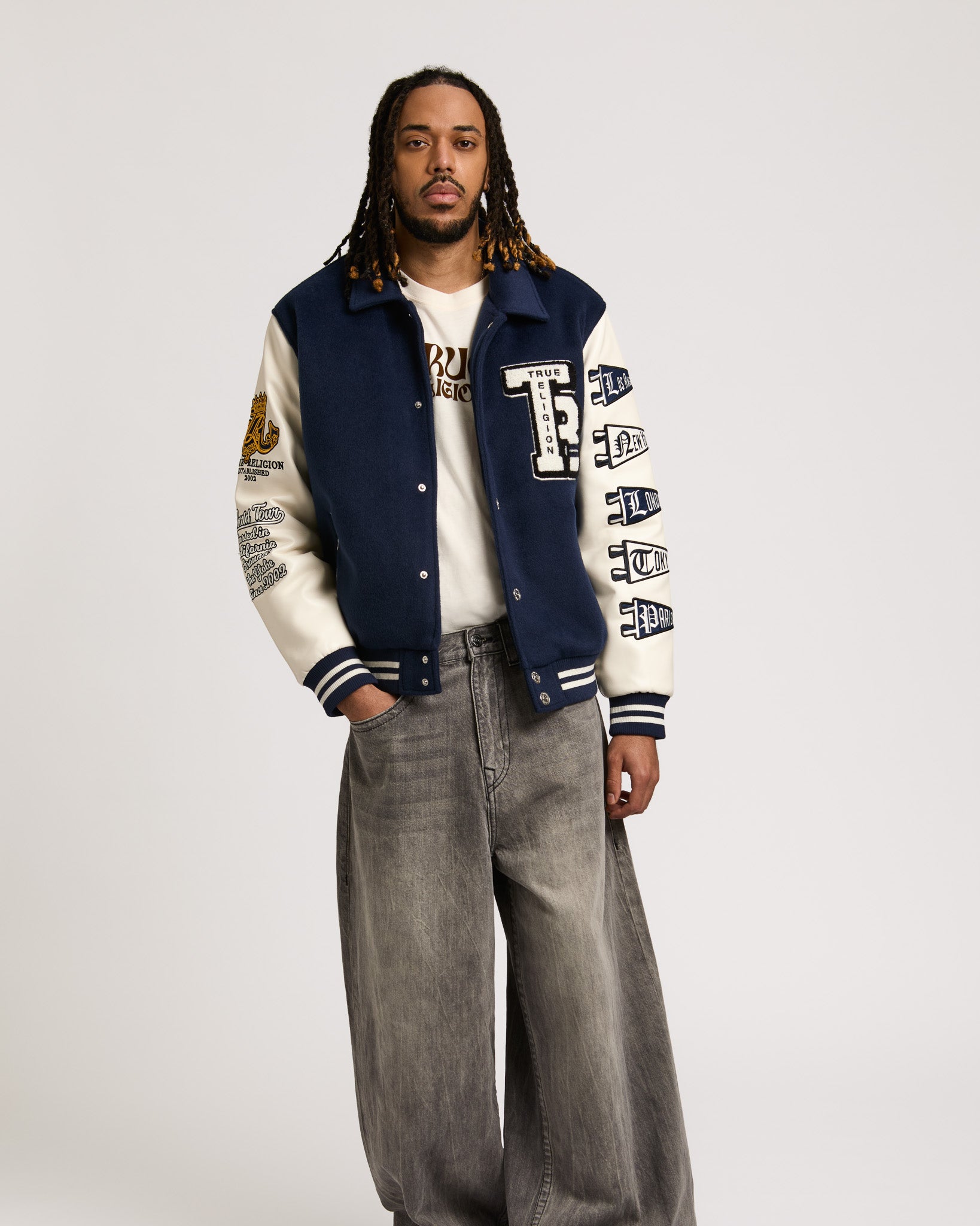 TR CREST WOOL VARSITY JACKET - MIDNIGHT BLUE