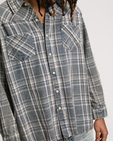 BLEACHED HS FLANNEL SHIRT - BLUE / GREEN PLAID