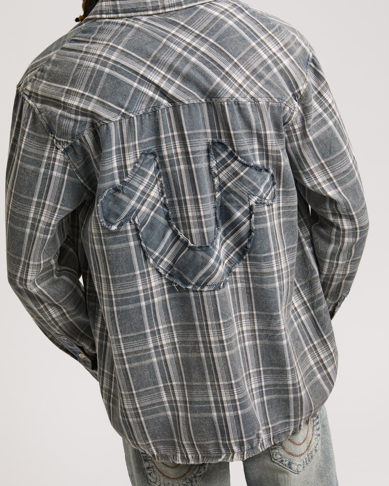 BLEACHED HS FLANNEL SHIRT - BLUE / GREEN PLAID