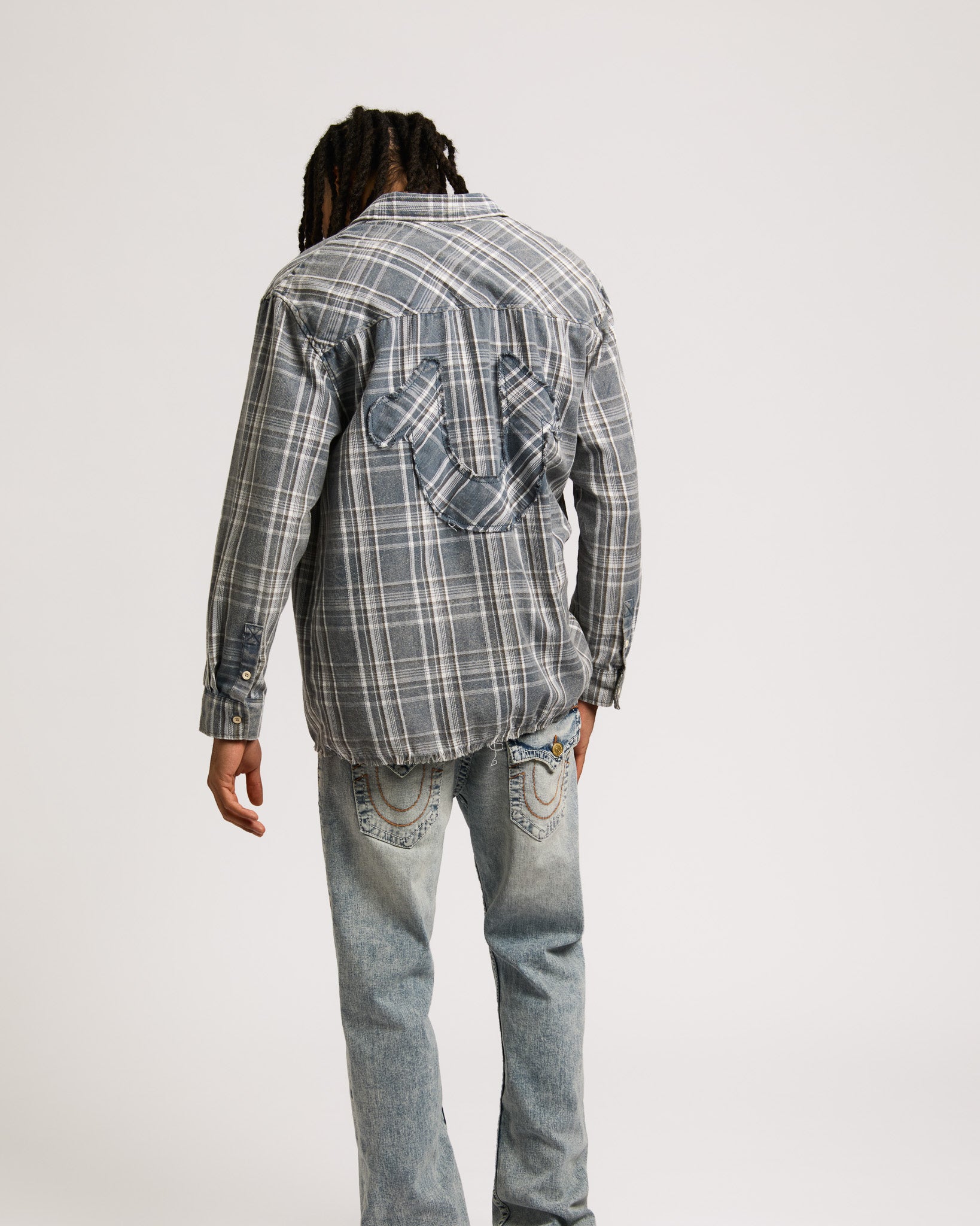 BLEACHED HS FLANNEL SHIRT - BLUE / GREEN PLAID