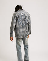 BLEACHED HS FLANNEL SHIRT - BLUE / GREEN PLAID