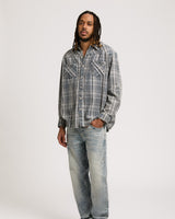 BLEACHED HS FLANNEL SHIRT - BLUE / GREEN PLAID