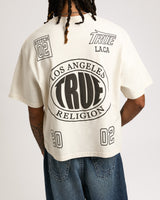 SS PRINT MESH STACKED LOGO TEE - WINTER WHITE