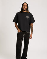 SS PRINT MESH STACKED LOGO TEE - JET BLACK