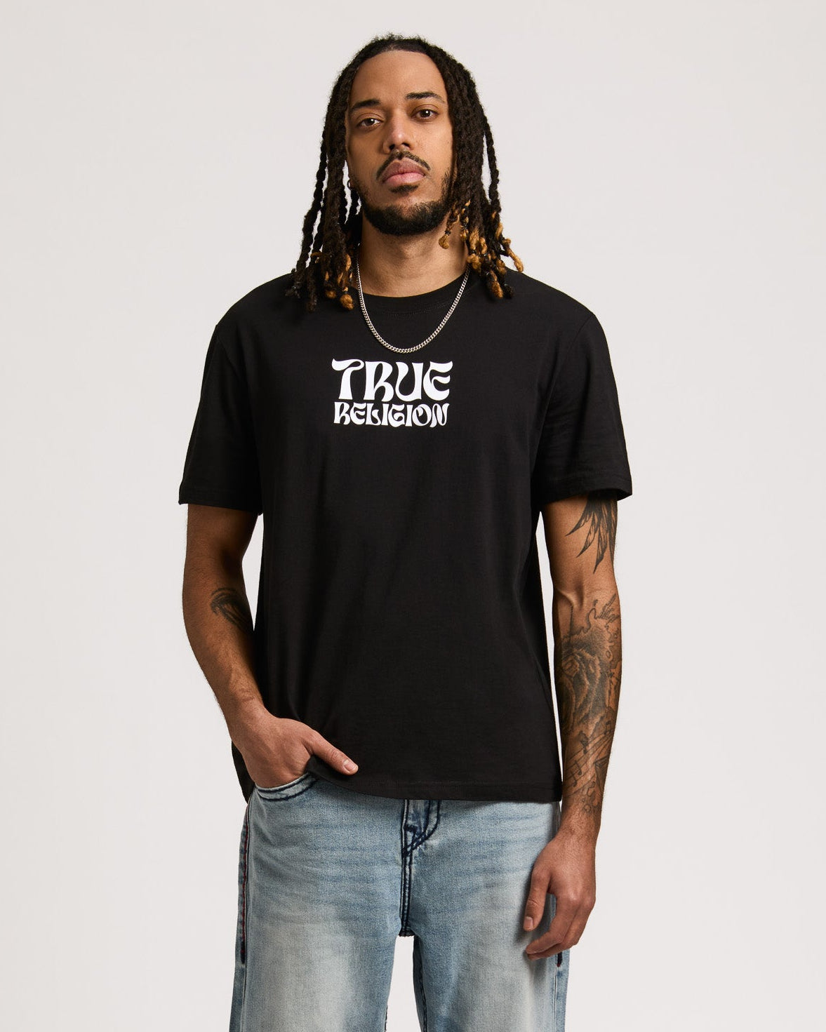 SS WAVY LOGO BUDDHA FACE TEE - JET BLACK