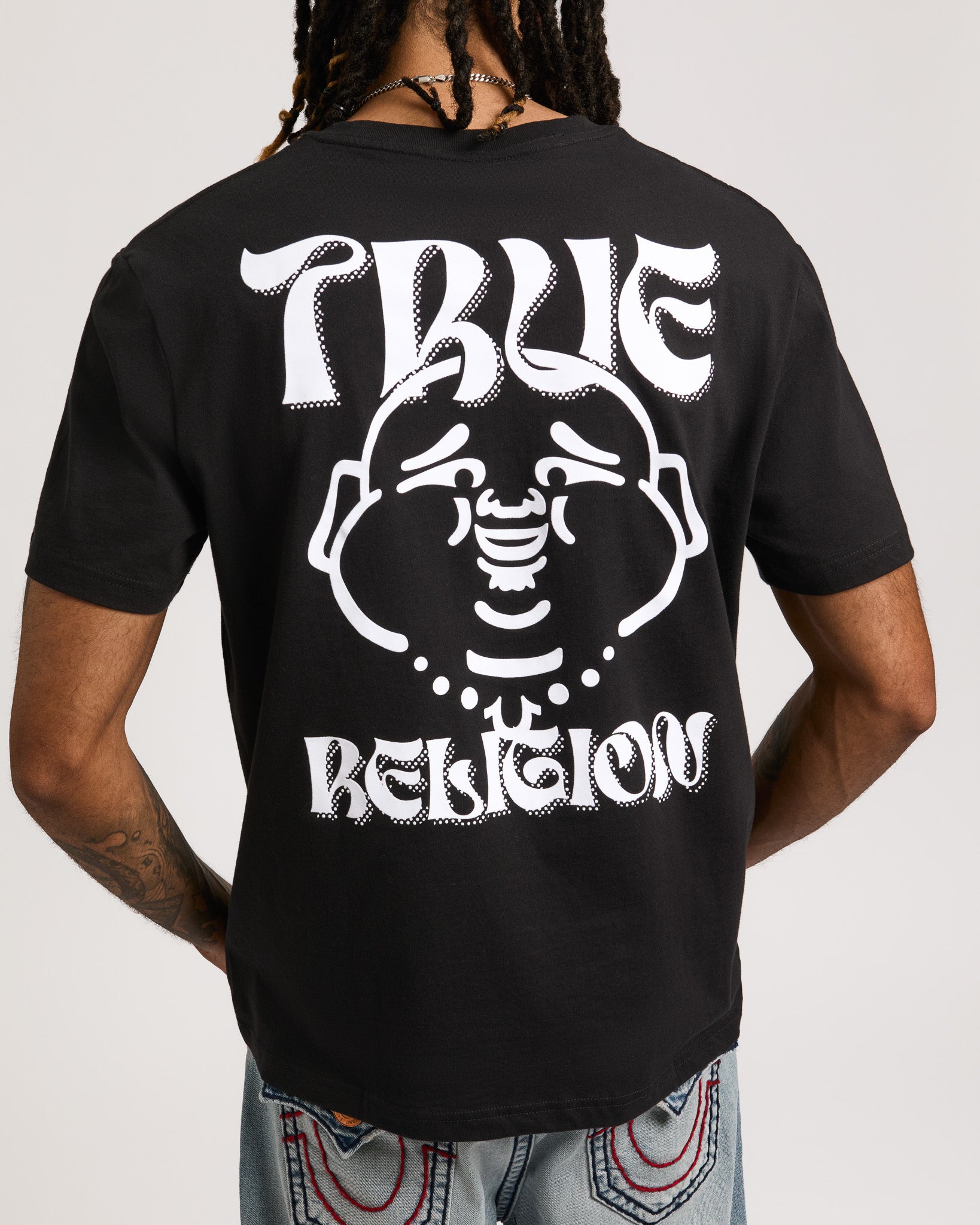 SS WAVY LOGO BUDDHA FACE TEE - JET BLACK