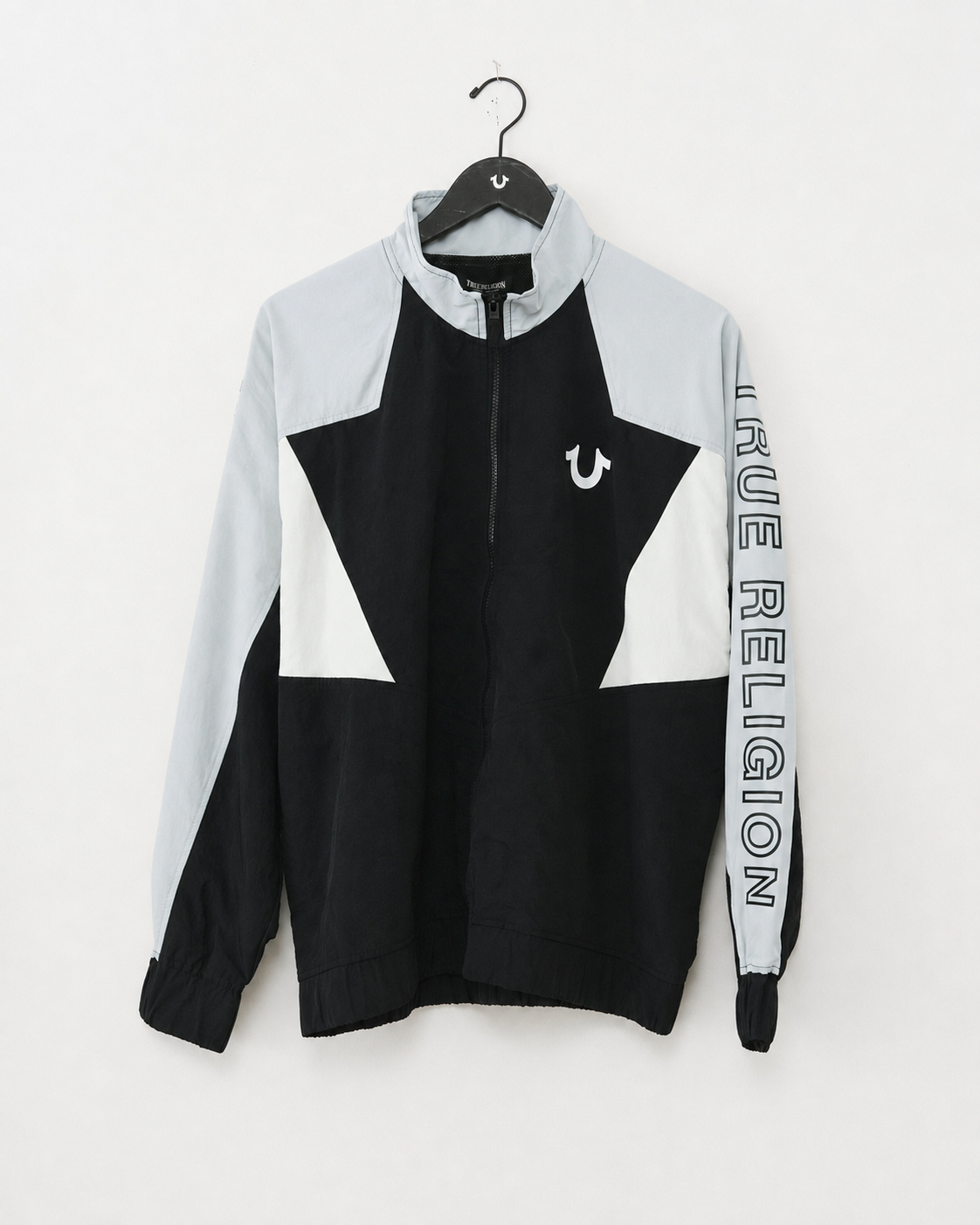 COLOR BLOCK NYLON TRACK JACKET - JET BLACK