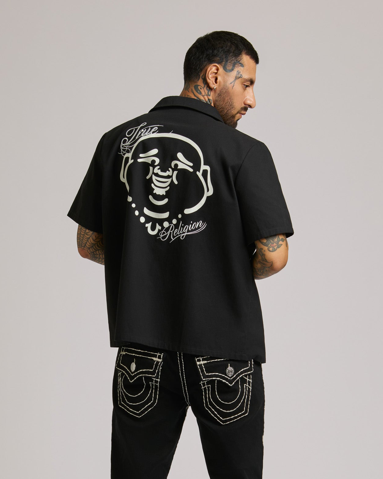 SS FULL ZIP BUDDHA SHIRT - BLACK