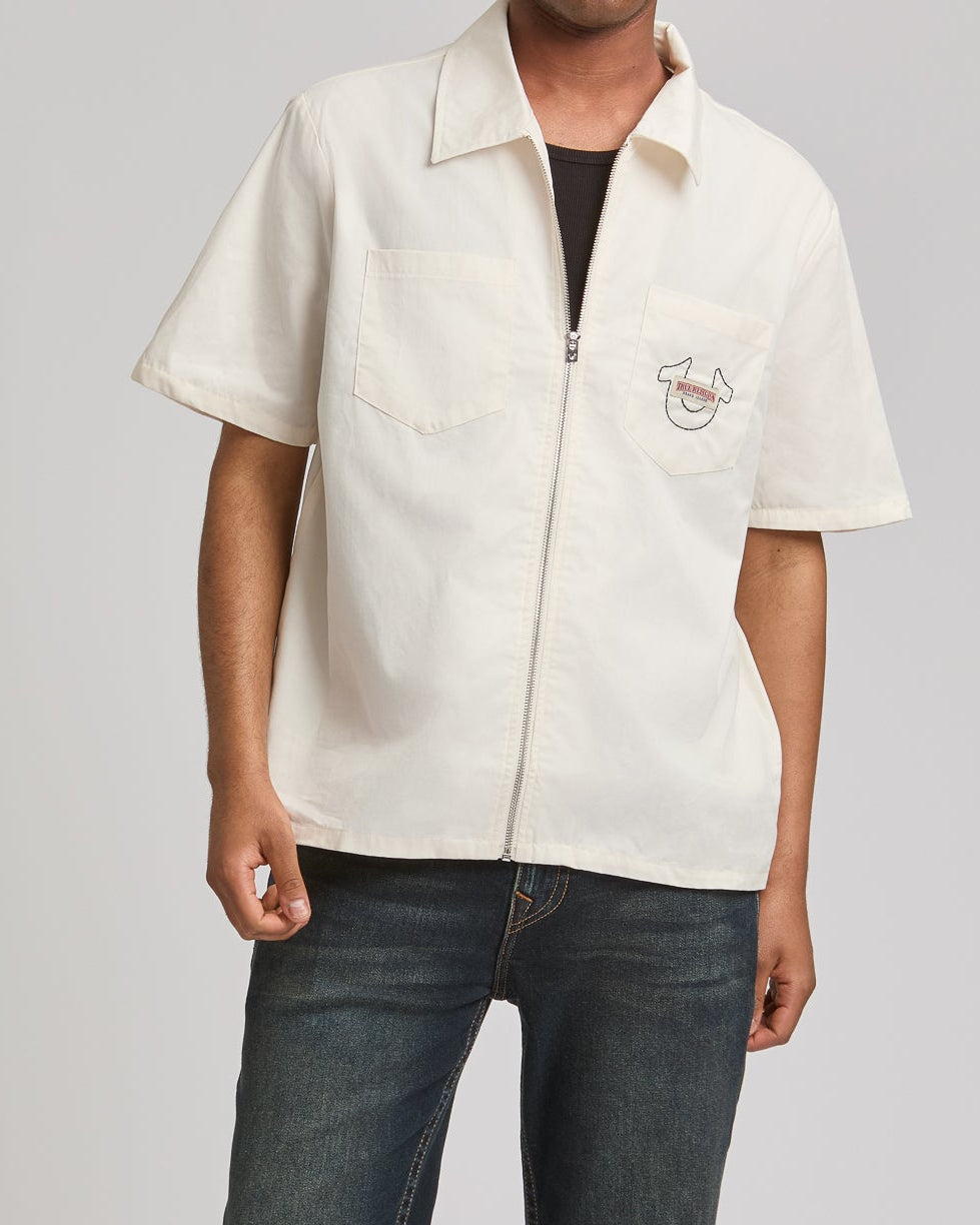 SS FULL ZIP BUDDHA SHIRT - WINTER WHITE