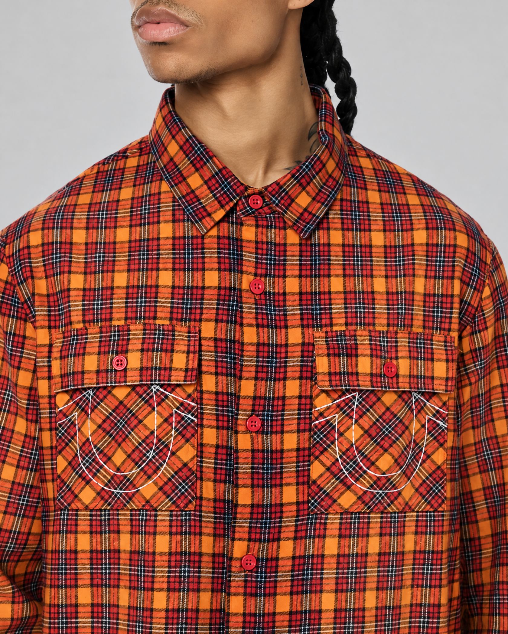 LS SPRAYED FLANNEL - RED / ORANGE PLAID
