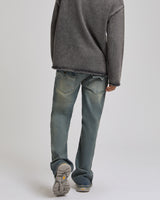 DENIM APPLIQUE WASHED SWEATER - JET BLACK