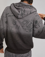 DIP DYED BIG T BOXY ZIP HOODIE - VINTAGE BLACK
