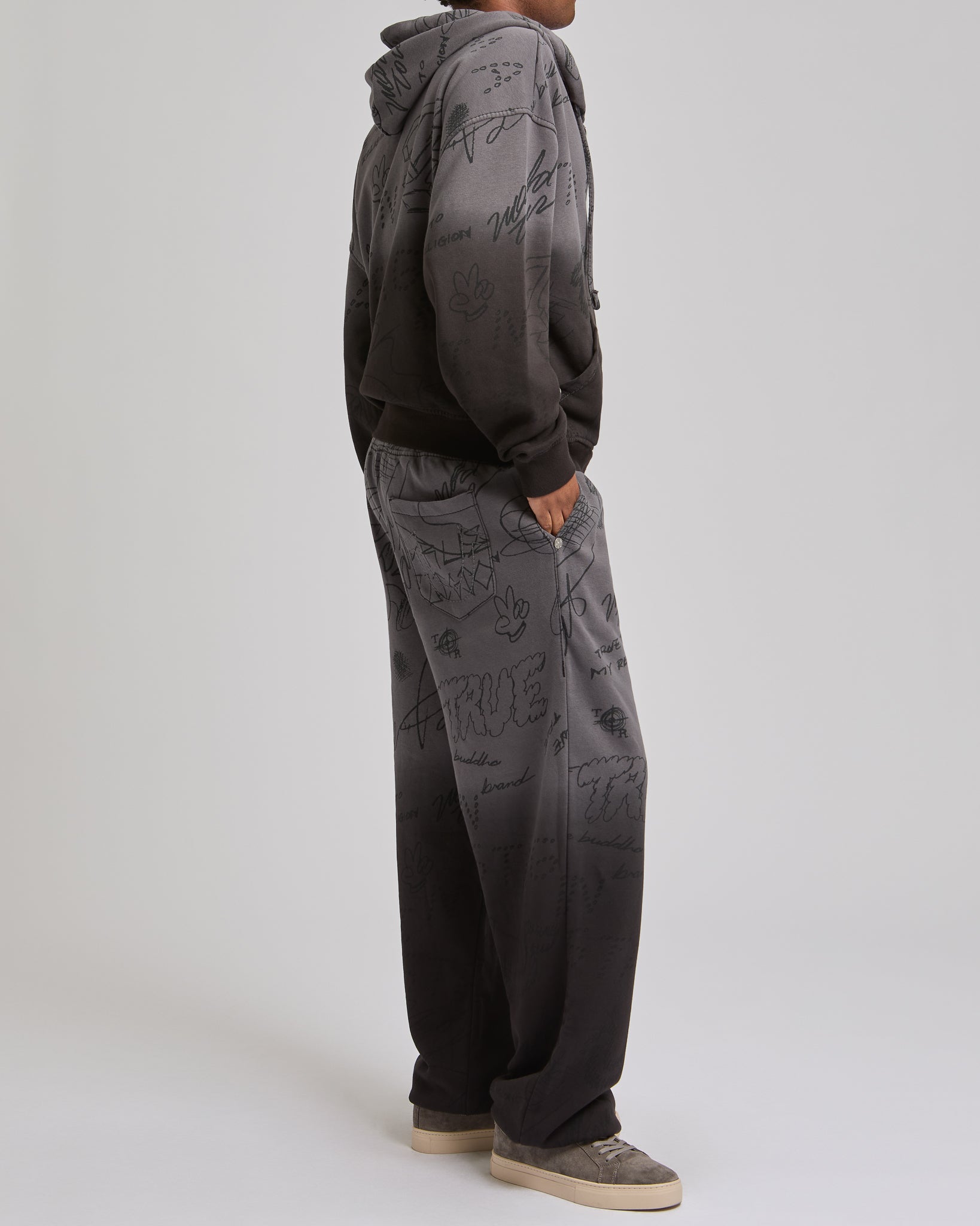 DIP DYED BIG T BOXY ZIP HOODIE - VINTAGE BLACK