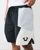 COLOR BLOCK NYLON TRACK SHORT - JET BLACK