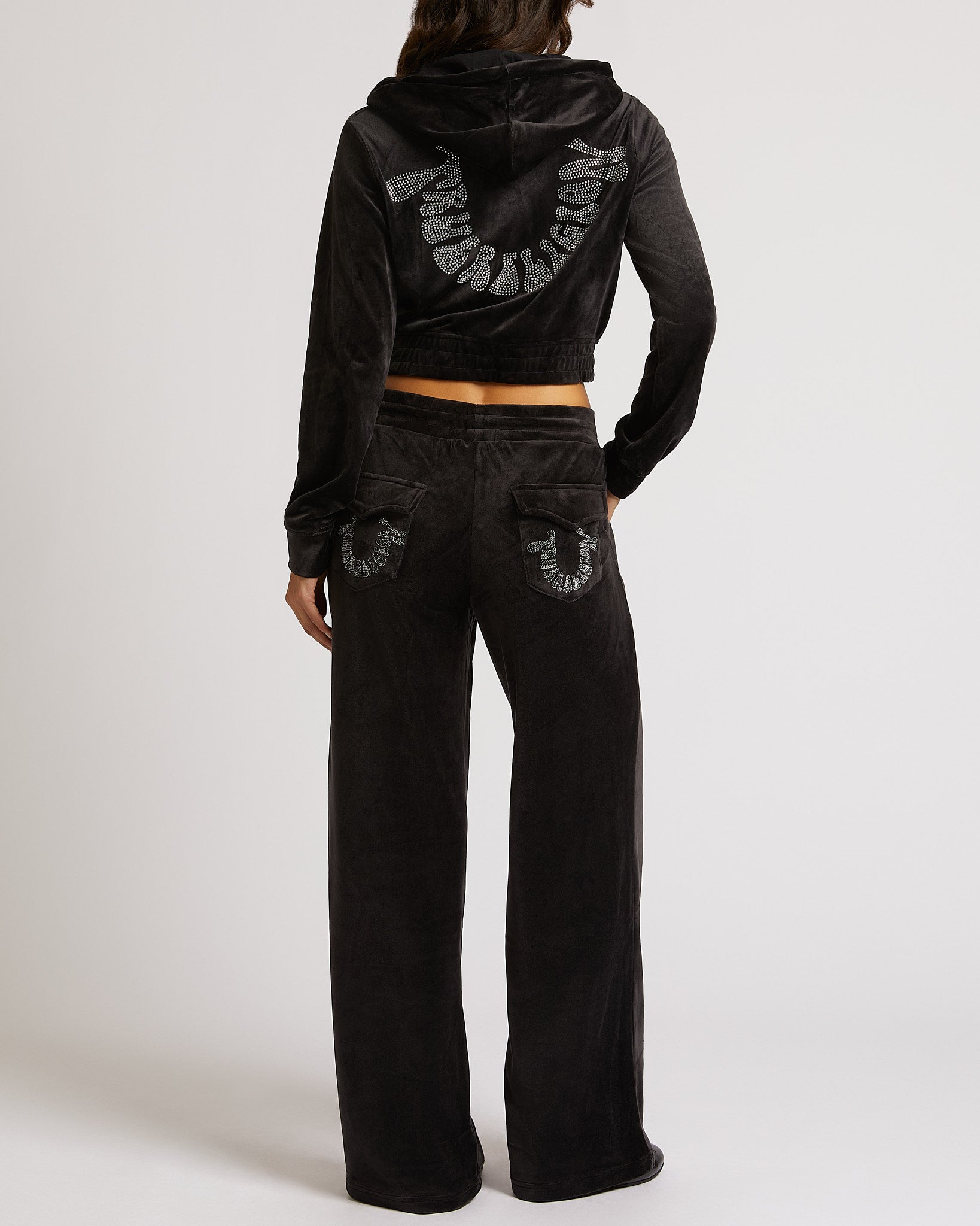 CRYSTL VELOUR STRAIGHT LEG - JET BLACK