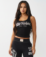 CRYSTAL SQUARE NECK RIB TANK - JET BLACK