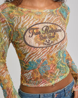 AOP BUTTERFLY LACE LS TOP - DOUBLE CREAM