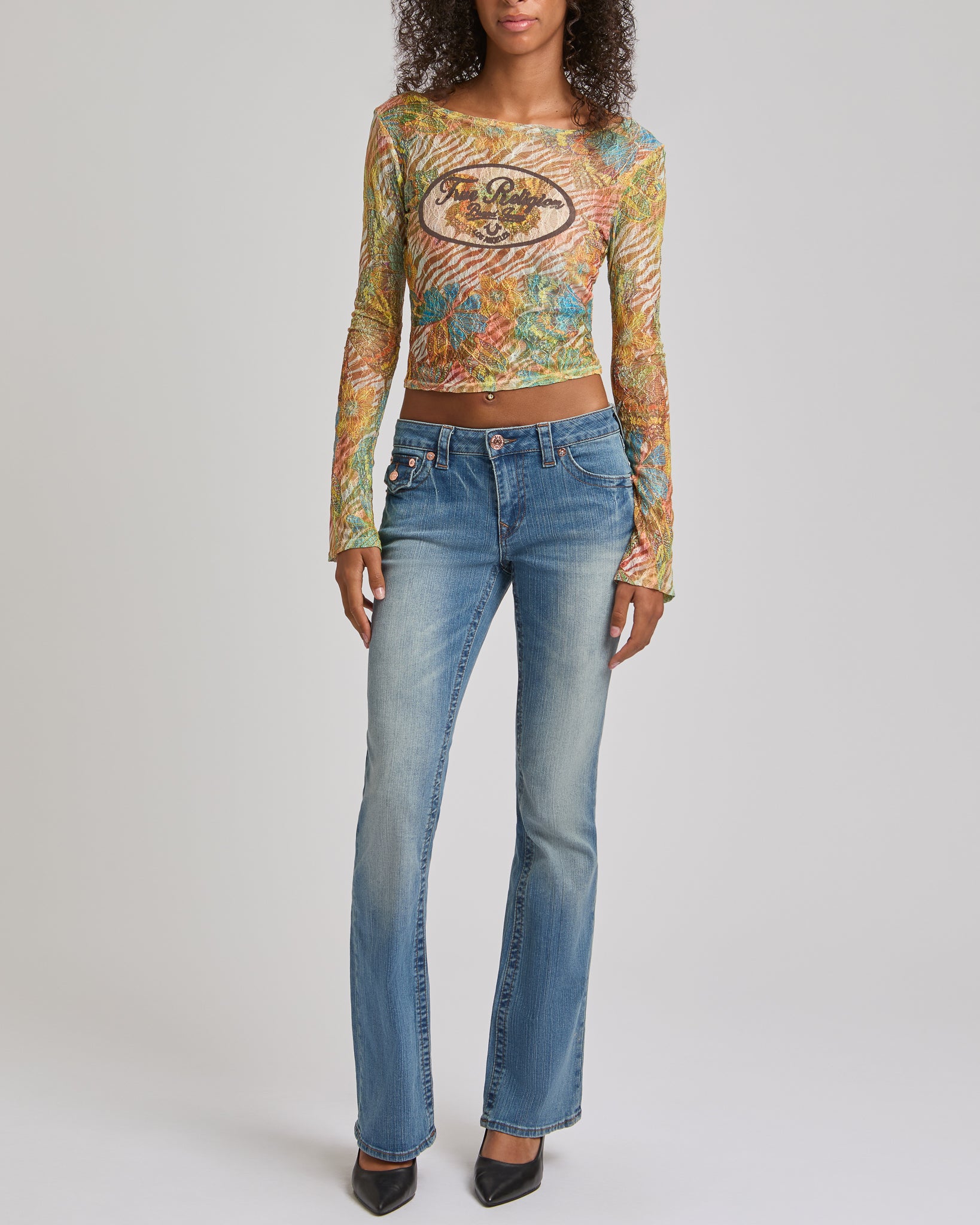 AOP BUTTERFLY LACE LS TOP - DOUBLE CREAM