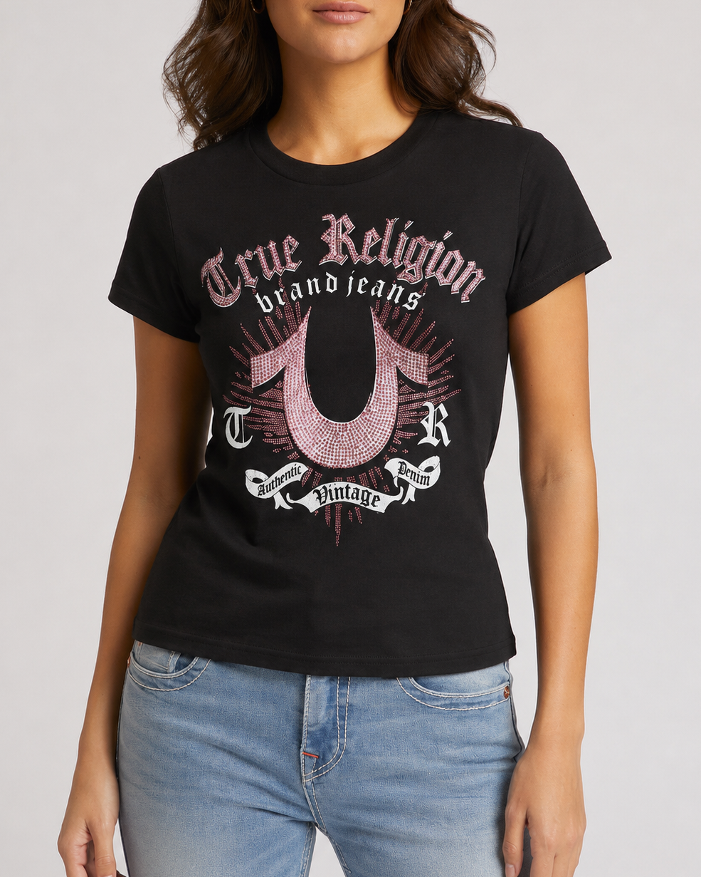 CRYSTAL HS CREW NECK TEE - JET BLACK