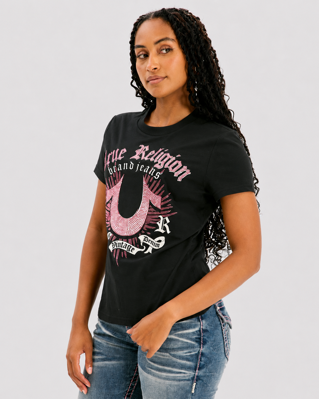 CRYSTAL HS CREW NECK TEE - JET BLACK