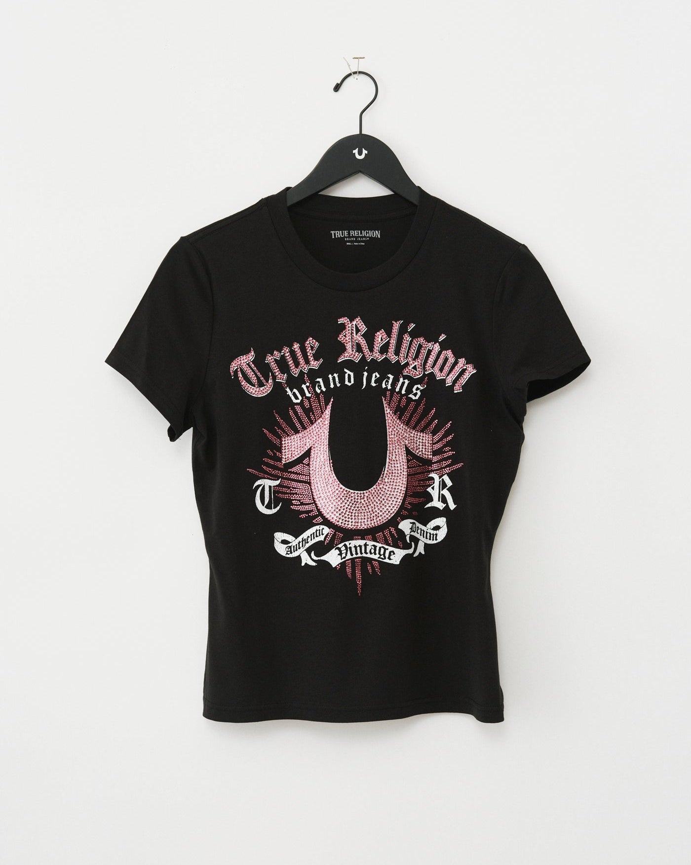 CRYSTAL HS CREW NECK TEE - JET BLACK
