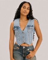 CRYSTAL WING  DENIM VEST - SUGAR SWIRL