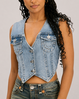 CRYSTAL WING  DENIM VEST - SUGAR SWIRL