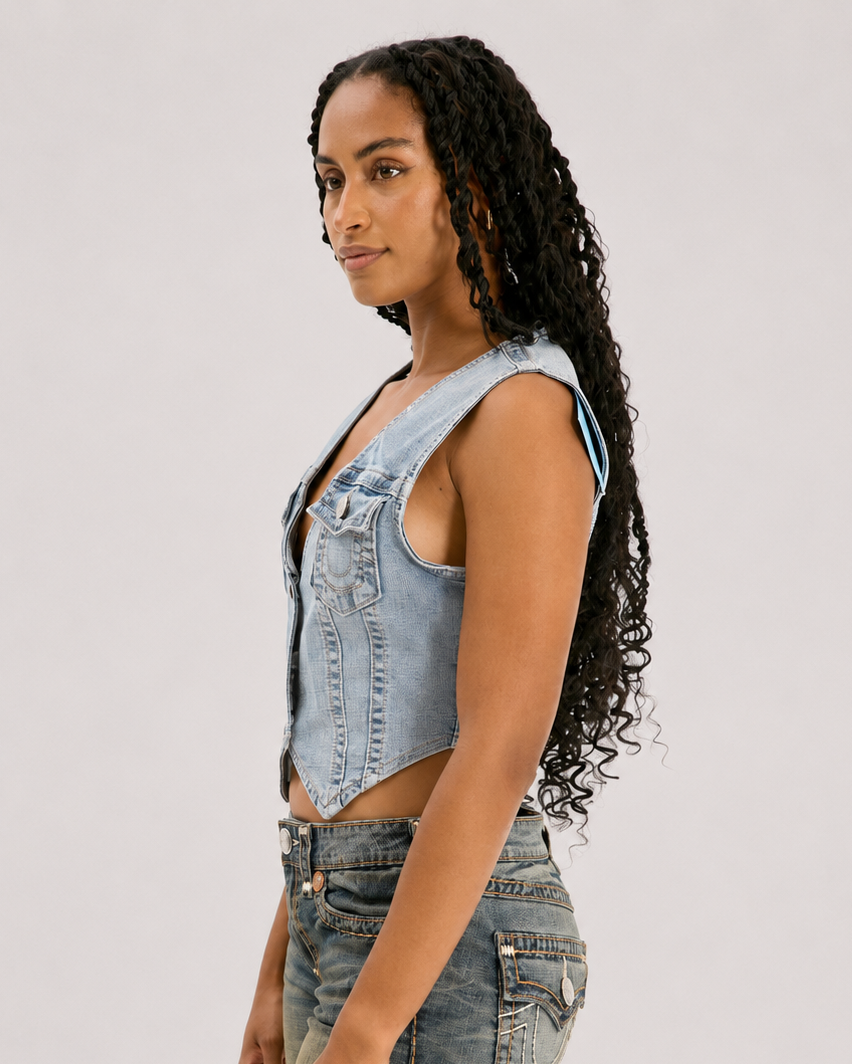 CRYSTAL WING  DENIM VEST - SUGAR SWIRL