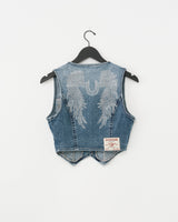 CRYSTAL WING  DENIM VEST - SUGAR SWIRL