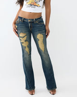 JOEY LR FLARE BIG T FLAP - DARK WASH W/ DESTROY