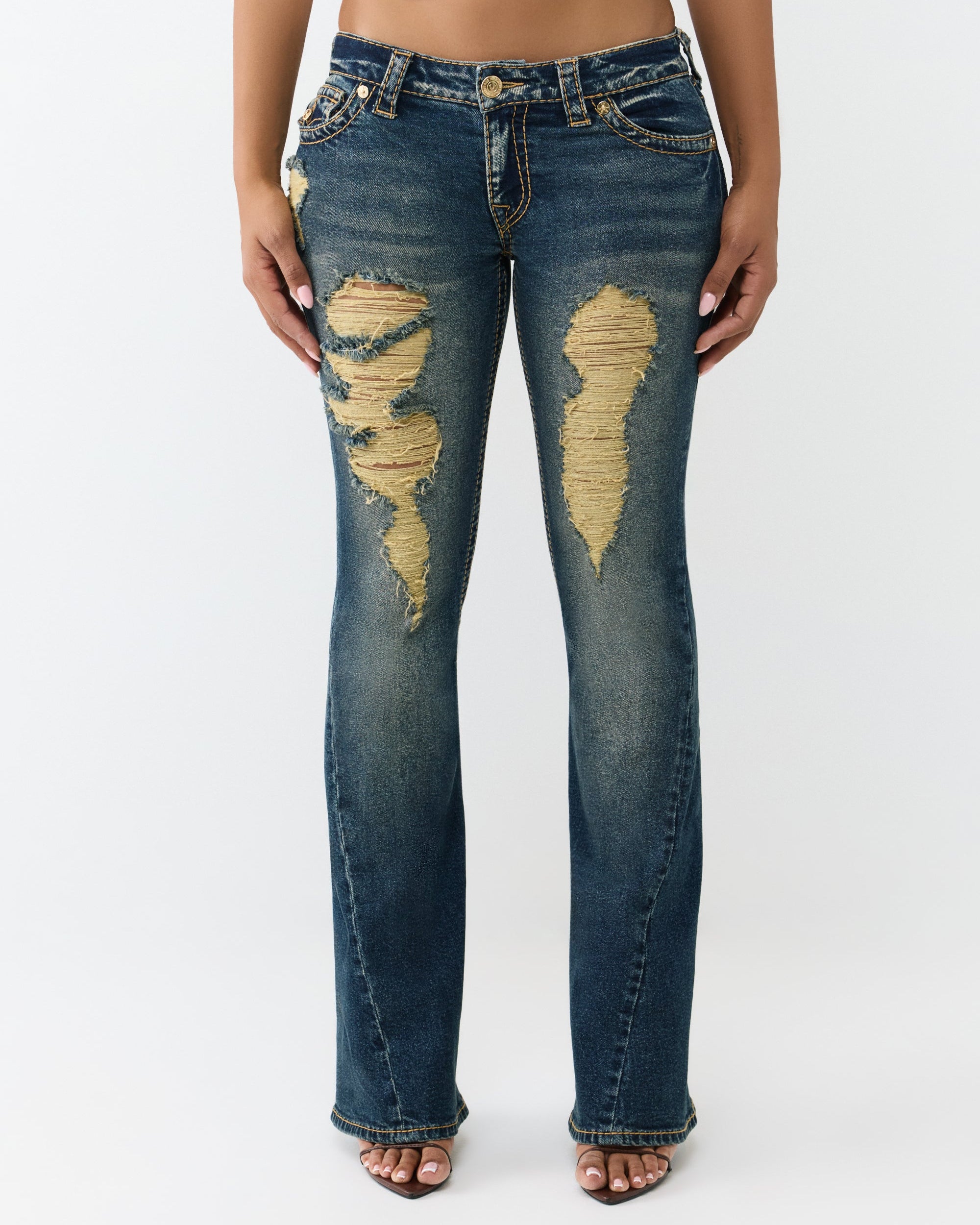 JOEY LR FLARE BIG T FLAP - DARK WASH W/ DESTROY