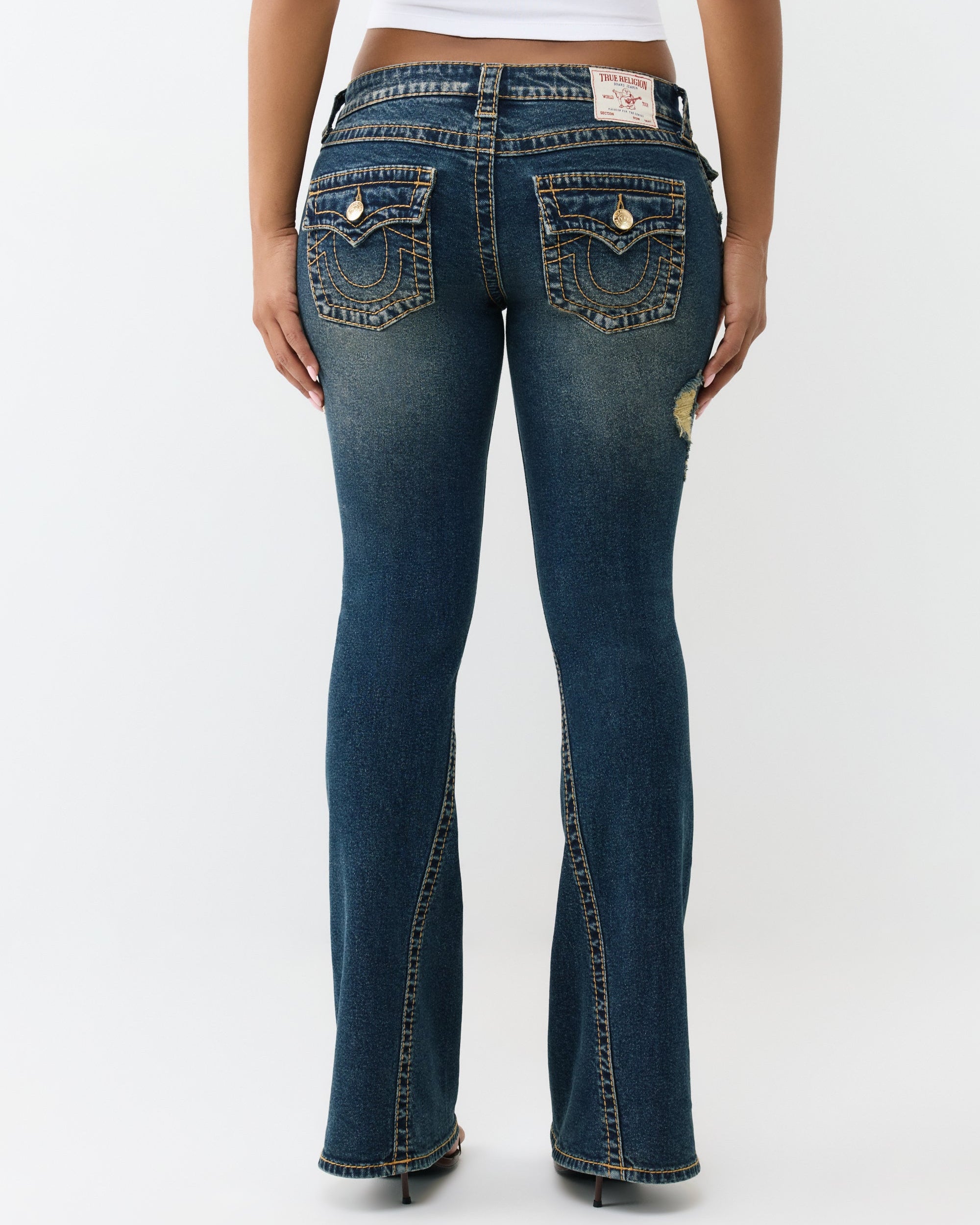 JOEY LR FLARE BIG T FLAP - DARK WASH W/ DESTROY